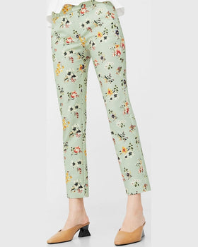 Pantaloni Mango Verzi cu Model Floral