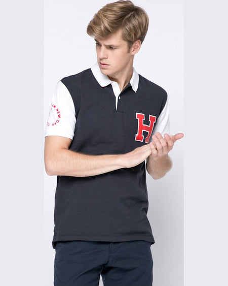 Tricou Tommy Hilfiger polo negru cărbune