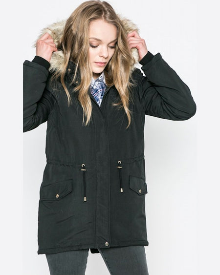 Parka Jacqueline de Yong hanorac pebble negru