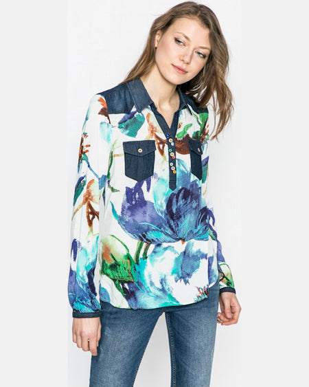 Camasa Desigual blus_ala de mariposa albastru marin