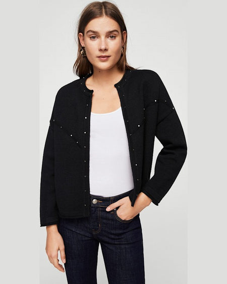 Pulover Mango cardigan rockstar negru