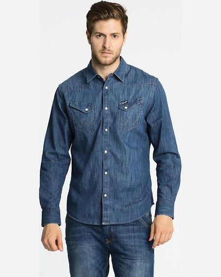 Cămașă Wrangler western indigo bleumarin