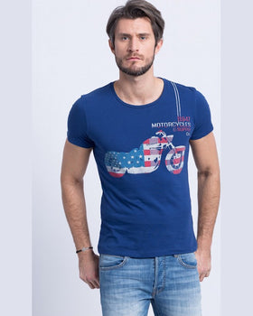 Tricou Wrangler biker flag bleumarin